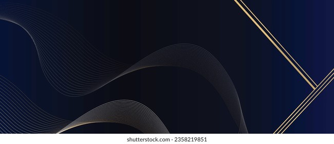 Premium background design with dark blue with gold line pattern.Vector horizontal template for business banner, luxury voucher,gift certificate