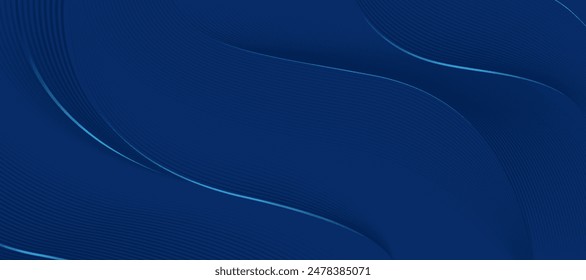 Premium background design with dark blue wavy lines interspersed with luxurious, shiny reflect light. Abstract horizontal pattern vector Business cover, modern card, luxury voucher, special gift card.