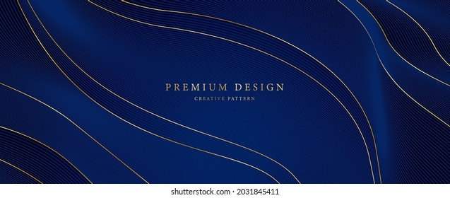 Premium background design with diagonal dark blue and gold line pattern. Vector horizontal template for digital lux business banner, formal invitation, luxury voucher, prestigious gift certificate