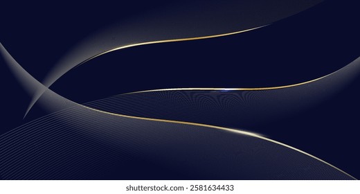 Premium background design with diagonal dark blue line pattern. Vector horizontal template with luxury golden elements