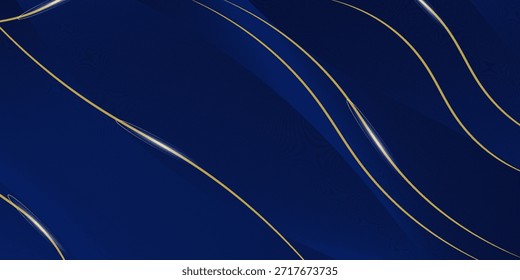 design de fundo premium com azul escuro diagonal e padrão de linha de ouro. modelo horizontal vetorial para banner de negócios lux digital, convite formal, aeps.10.