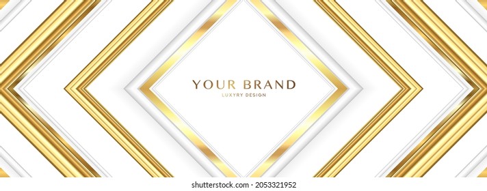 Premium background design with diagonal dynamic gold line pattern on white backdrop. Vector horizontal template for business banner, formal invitation, luxury voucher, prestigious gift certificate