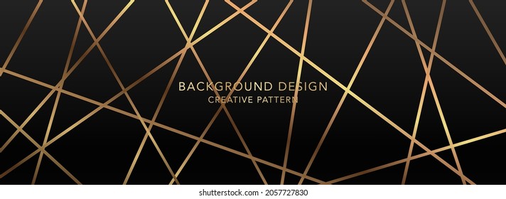 Premium Background Design With Diagonal Dynamic Gold Line Pattern On Black Backdrop. Vector Horizontal Template For Business Banner, Formal Invitation, Luxury Voucher, Prestigious Gift Certificate