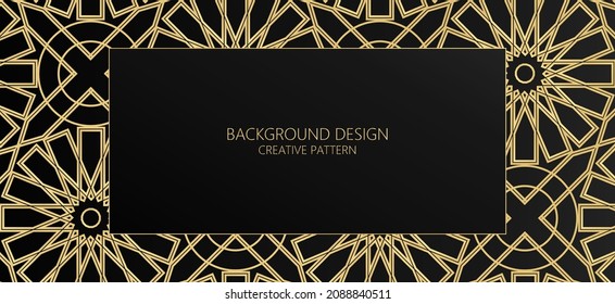 Premium background design with elegant geometric ornament. Black horizontal vector template for banner, premium invitation, luxury voucher, prestigious gift certificate.