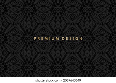 Premium background design with geometric floral original volumetric convex ethnic 3D pattern. Eastern, Indonesian, Mexican, Aztec style, handmade technique. Vector horizontal template for wallpapers, 