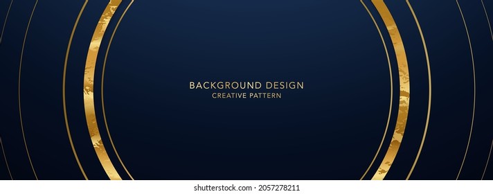Premium background design with gold circle pattern on dark backdrop. Vector horizontal template for business banner, formal invitation, luxury voucher, prestigious gift certificate