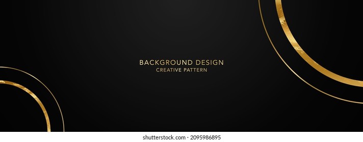 Premium background design with gold circle pattern on black backdrop. Vector horizontal template for business banner, formal invitation, luxury voucher, prestigious gift certificate