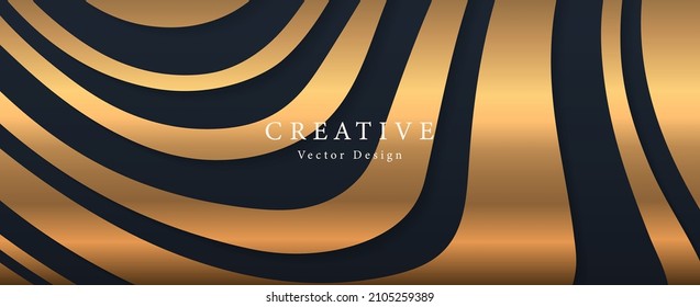 Premium background design with gold curve line pattern on black backdrop. Vector horizontal template for business banner, formal invitation, luxury voucher, prestigious gift certificate