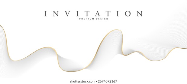 Premium background design with gold and light gray line pattern and white background. Abstract white horizontal vector template for cover, business banner, wedding, prestigious voucher, luxe invite.