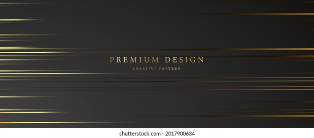 Premium background design with horizontal dynamic gold line pattern on black backdrop. Vector template for business banner, formal invitation, luxury voucher, prestigious gift certificate