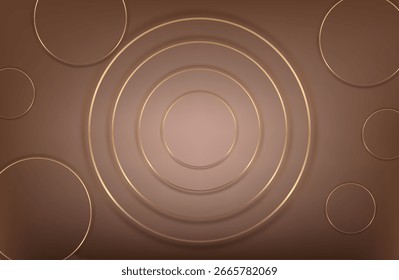 Diseño de fondo de Premium con patrón de línea de mousse mocha (textura) en color pastel lujoso. Plantilla de Vector Horizontal Abstractas para el Anuncio de negocios. fondo marrón oscuro con círculos marrones dorados. 