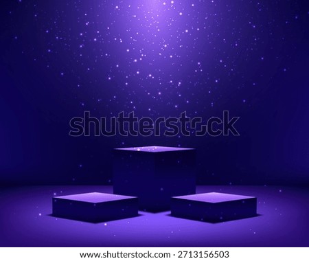 premium background for designers and marketers features a purple stage with three display stands to promote luxury products seasonal campaigns. dramatic lighting elegant and high end visual