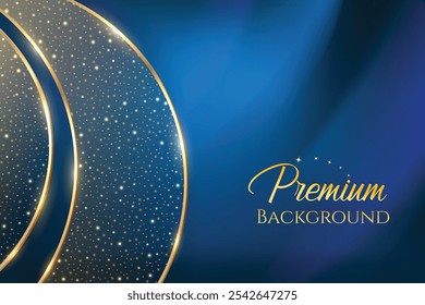 Premium Background With Glowing Bling Lights On Blue Background. Royal Ethnic Theme Elements Concept Design Vector Illustration For Movie, Television Award, Festival Sale Celebration Etc.