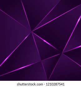 Premium background, luxury dark polygonal pattern and purple triangle lines. Low poly gradient shapes luxury shining lines vector. Party poster rich background, premium ultra violet triangles design.
