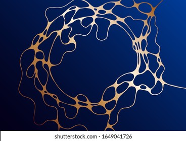 Premium background with luxury fluid shapes and gold grid structure lines. Rich background, premium dark blue design. Liquid gradient shapes luxury gold lines vector fashionable wallpaper.