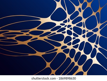 Fondo premium con formas de fluidos de lujo y líneas de estructura de rejilla dorada. Fondo rico, diseño azul oscuro de primera calidad. Gradiente líquido formas de líneas de oro de lujo vectores de fondo de pared de moda.