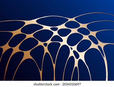Premium background with luxury fluid shapes and gold grid structure lines. Rich background, premium dark blue design. Liquid gradient shapes luxury gold lines vector fashionable wallpaper.