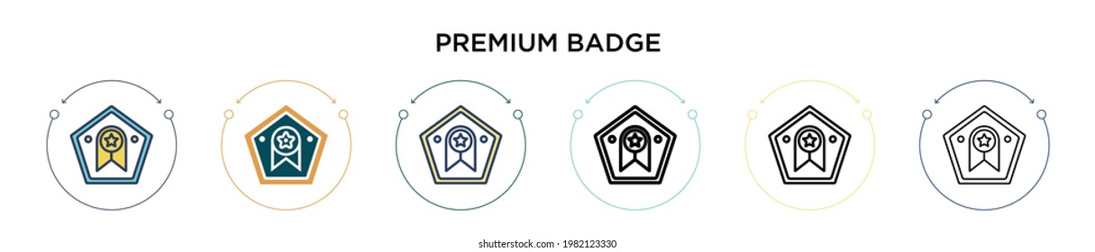 Premium badge icon in filled, thin line, outline and stroke style. Vector illustration of two colored and black premium badge vector icons designs can be used for mobile, ui, web