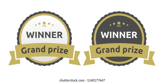 Premium Badge Label. Winner Grand Prize. Vector Flat Icon Illustration Isolated On White Background.