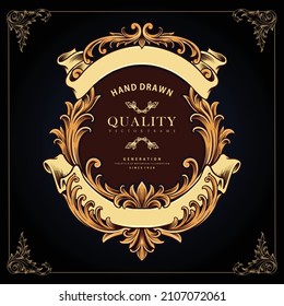 Premium badge vintage with gold ribbon Vector illustrations for your work Logo, mascot merchandise t-shirt, stickers and Label designs, poster, greeting cards advertising business company or brands.