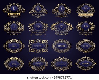 Insignias de Premium. Logotipos o insignias de estilo lujoso ornamentales Plantillas decorativas de Vector recientes para la identidad empresarial