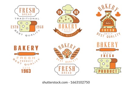 Premium Bakery Logo Design Collection, Daily Fresh Products Vector Illustration on White Background