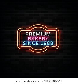 Premium Bakery Neon Signs Vector. Neon Design Style