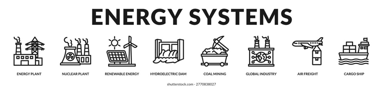 A premium banner presenting diverse energy systems and global industrial logistics networks in Lineal Icon Style