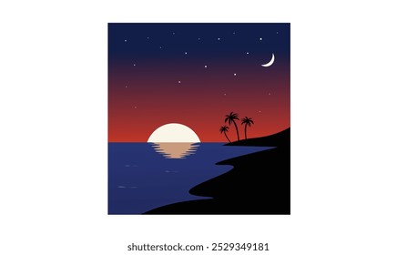 Premium Beach night view illustration for use.