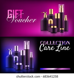 Premium beauty discount gift. Professional care concept. Offers and deals on makeup, perfume, skin care products. Realistic template vector illustration