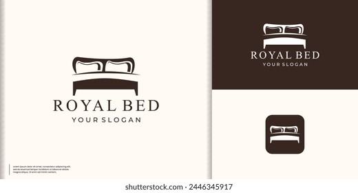 Premium bed logo,double pillow and silhouette duvet logo design. Bedroom furniture vector design.