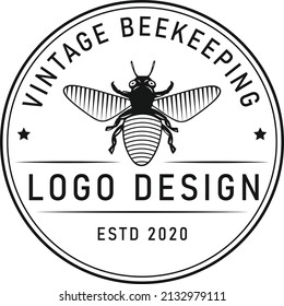 Premium Bee retro vintage style logo design vector. Honey logo