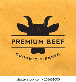 premium beef label with grunge texture on old paper background