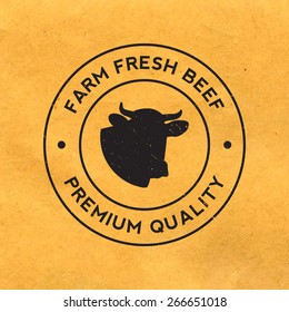 premium beef label with grunge texture on old paper background
