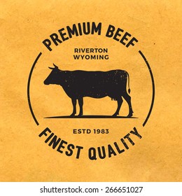 Premium Beef Label With Grunge Texture On Old Paper Background