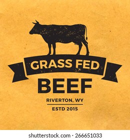 premium beef label with grunge texture on old paper background