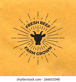premium beef label with grunge texture on old paper background