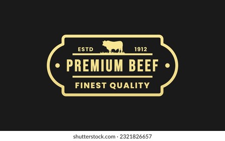 Premium-Rindfleisch-Logo oder Premium-Rindfleisch-Label Vector einzeln auf Flachstil. Bestes Premium-Rindfleisch-Logo für Produktverpackungsdesign. Elegantes Premium-Rindfleischetikett für Verpackungsdesign.