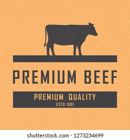 Premium beef logo. Labels, badges and design elements. Retro style. Vector Illustration