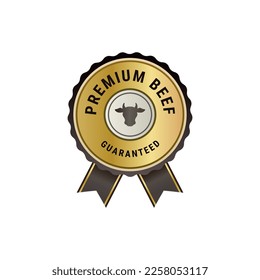 Premium Beef Seal or Premium Beef Guaranteed Label Vector Isolated on White Background. Premium beef labels, badges and design elements. Premium Beef Seal Isolated. Elegant logo.