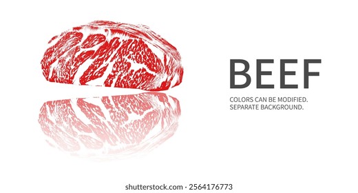 A premium beef slice, featuring distinct marbled patterns. The meat is bright red, with evenly distributed fat, indicating the superior quality of the meat.