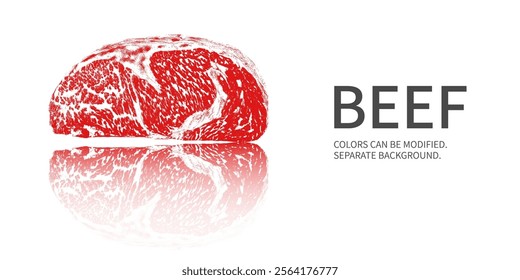 A premium beef slice, featuring distinct marbled patterns. The meat is bright red, with evenly distributed fat, indicating the superior quality of the meat.