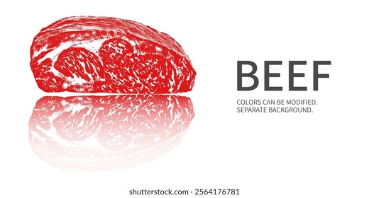 A premium beef slice, featuring distinct marbled patterns. The meat is bright red, with evenly distributed fat, indicating the superior quality of the meat.