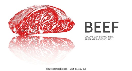 A premium beef slice, featuring distinct marbled patterns. The meat is bright red, with evenly distributed fat, indicating the superior quality of the meat.