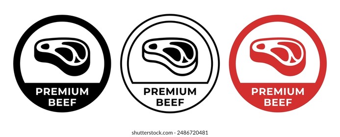 Sello de Premium beef. Icono de la carne de vacuno Ilustración vectorial. Emblema de carne fresca, insignia, signo, símbolo, sello o sello. Logotipo de círculo de carne orgánica aislado.