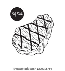 premium beef steak with black and white hand drawn or sketch style