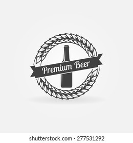 Premium beer bottle logo - black vector brewing company sign or symbol