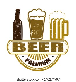 Premium beer grunge rubber stamp on white, vector illustration