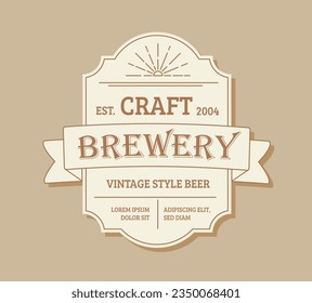 Premium beer label concept. Tag of quality for alcoholic drink. Marketing and advertisement. Poster or banner for website. Cartoon flat vector illustration isolated on beige background