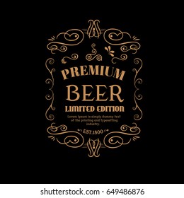 Premium beer label hand drawn vintage typography blackboard retro border vector 